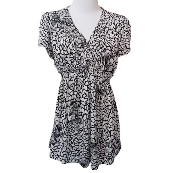 Y2K 2000s Babydoll Top Blouse L Liquid Knit Smocked Coquette Office Career Party - Picture 1 of 12